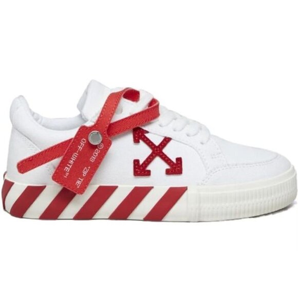 OFF WHITE VULCANIZED CANVAS SNEAKERS LOW WHITE RED KIDS SIZE 1 youth - Picture 2 of 13